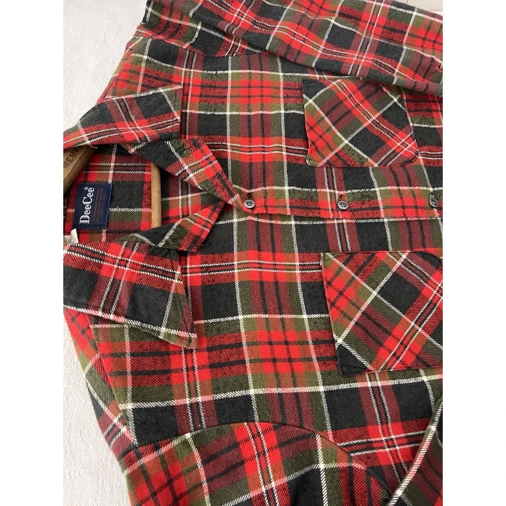 Vintage Dee Cee Flannel Shirt Mens Large Red Green USA 70s USA Grunge Retro